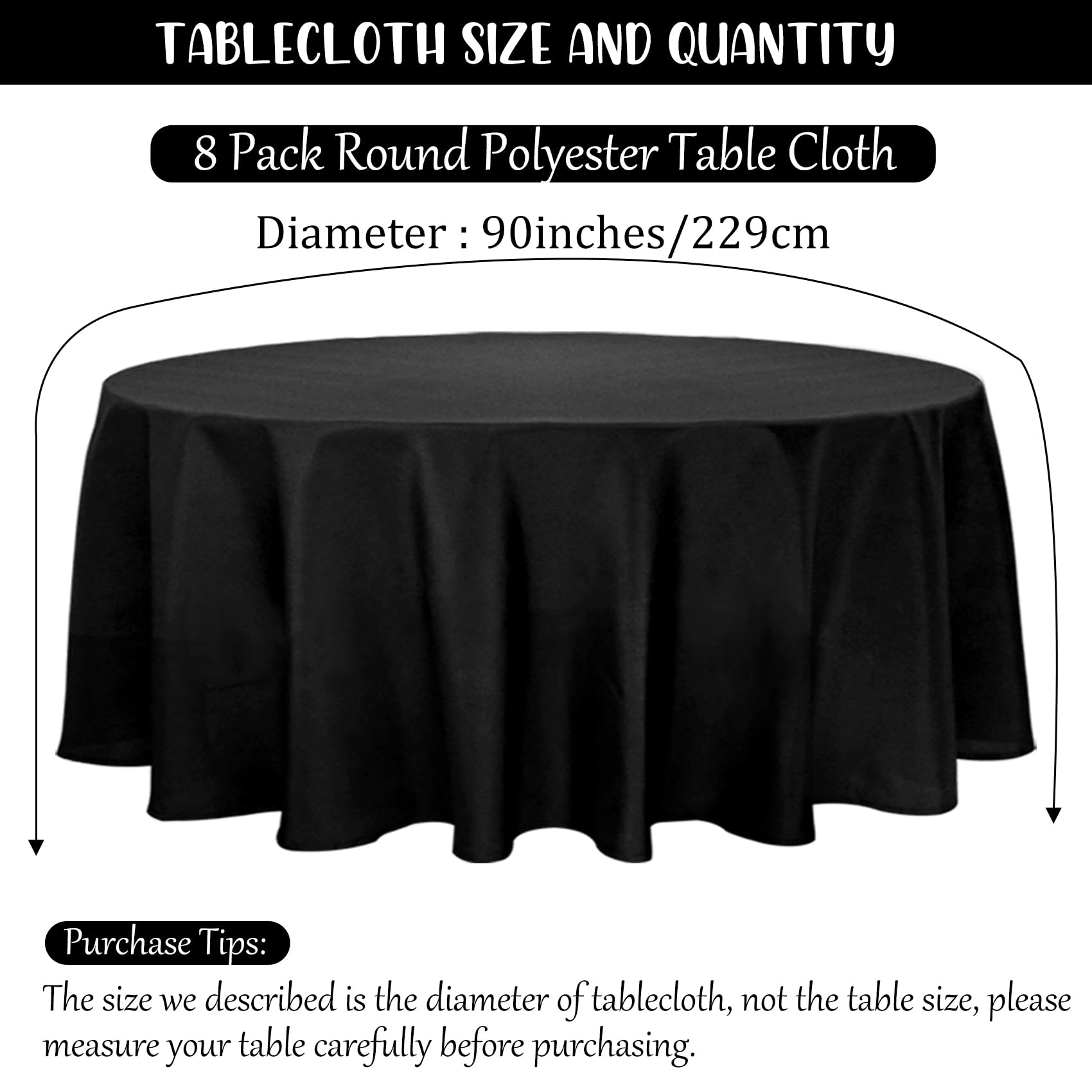 Fivenl mantel redondo 90p negro, detalle tejido suave y resistente
