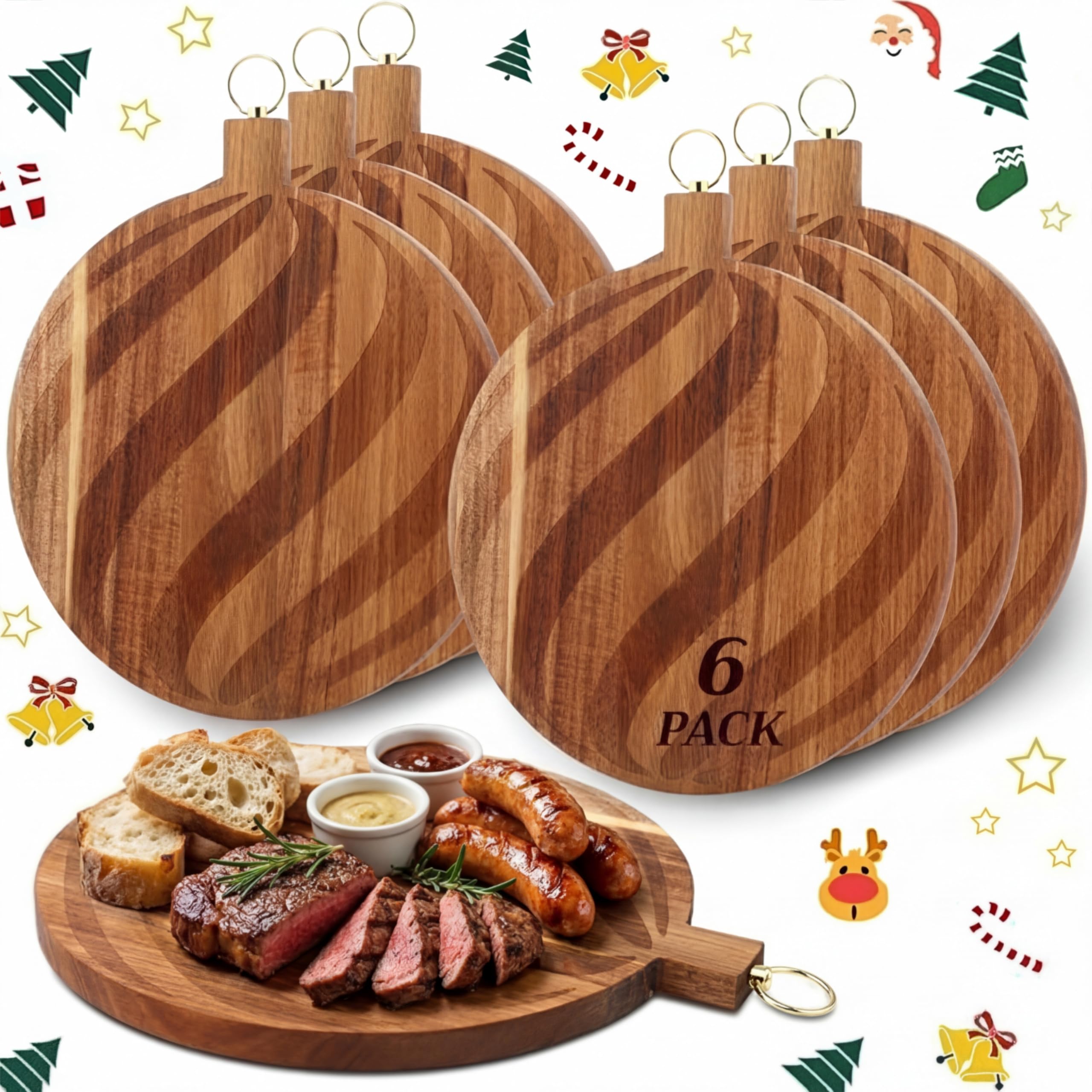 Fiwochic tabla redonda de acacia de 6 unidades, ideal para cortar frutas y servir quesos.