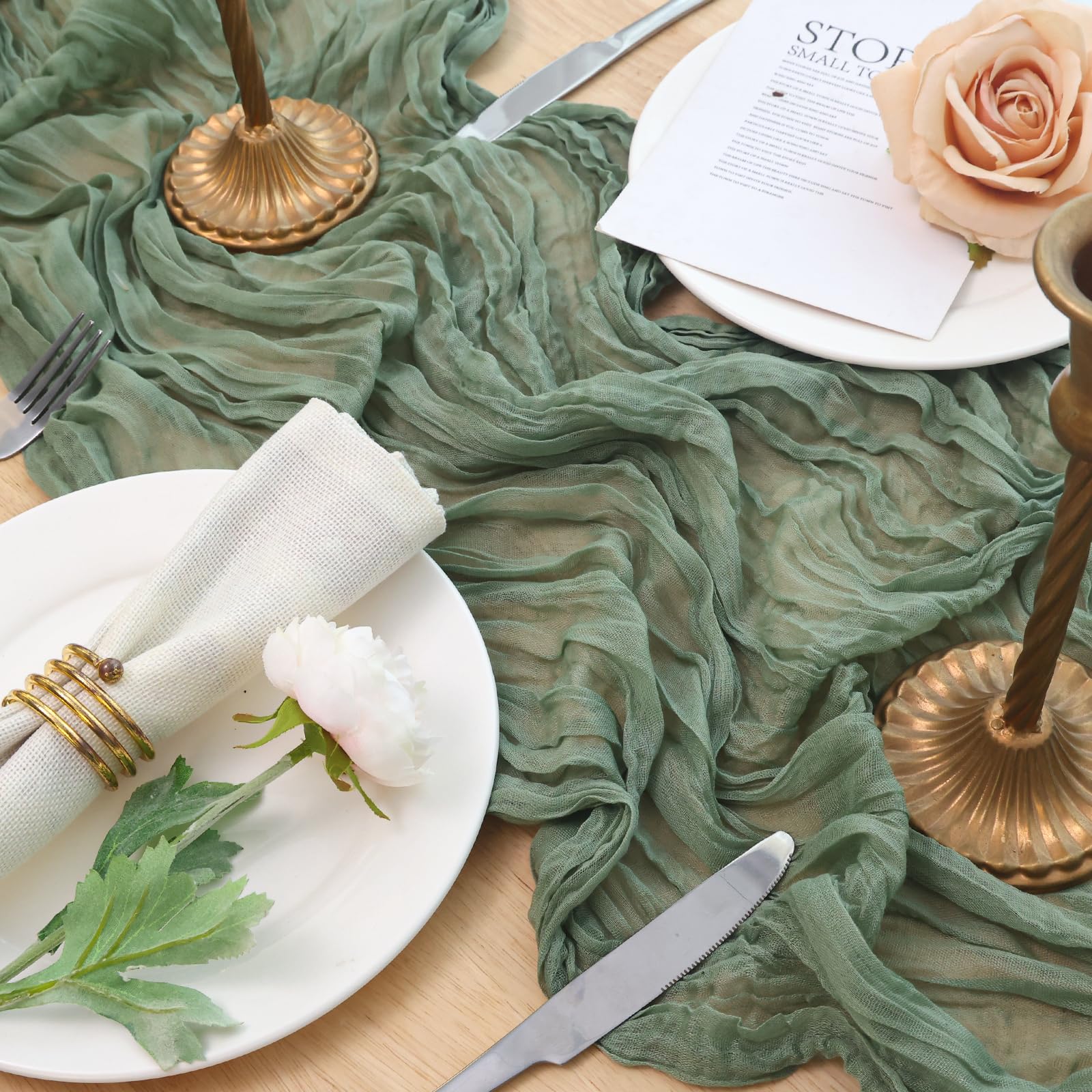 Fixwal Camino de mesa gasa salvia realza la decoración de eventos