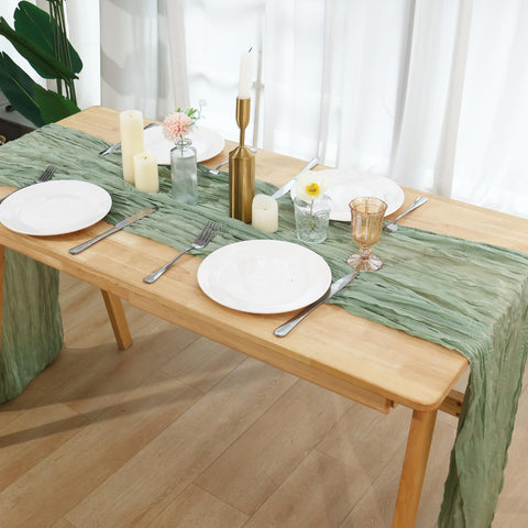 Fixwal camino de mesa gasa verde salvia para fondos y decoraciones de fiesta.