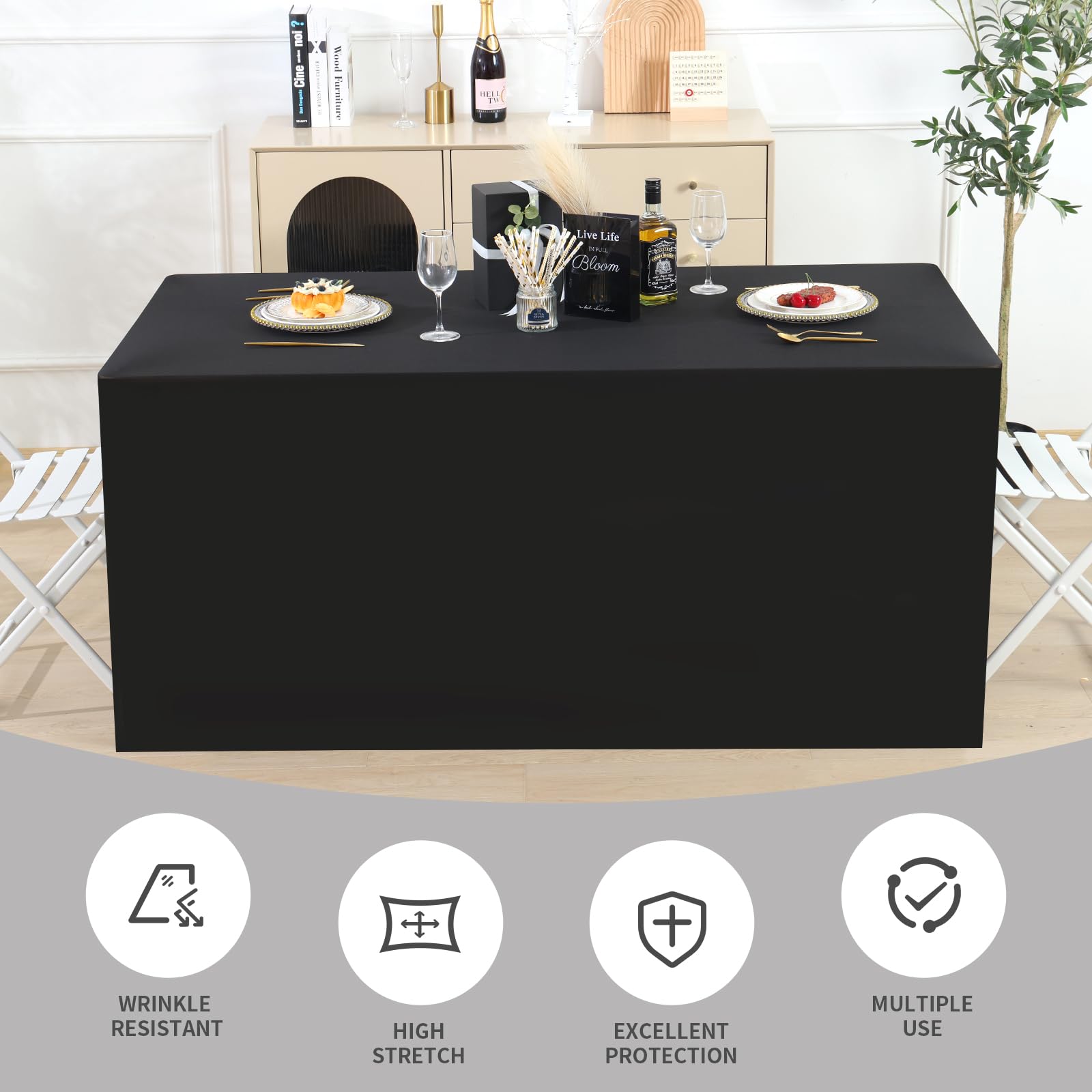 Fixwal cubierta de mesa plegable negro 48x24 pulgadas para eventos.