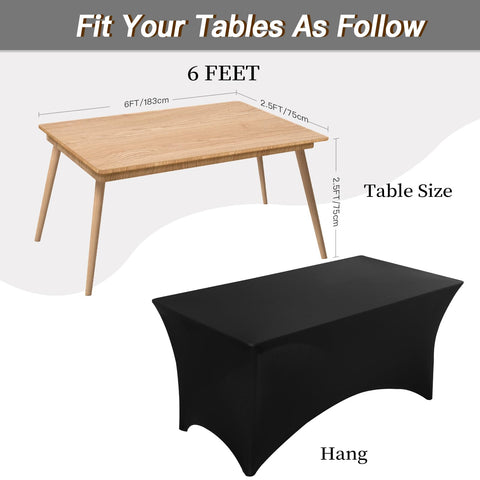 Fixwal cubiertas mesa spandex rectangular negro resistente a arrugas para presentaciones limpias