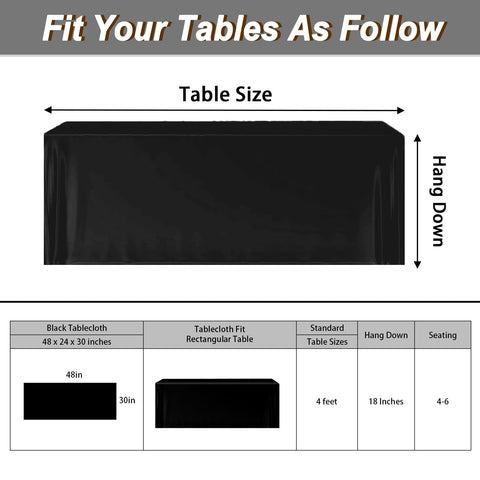 Fixwal funda de mesa resistente a manchas negro 4 pies para eventos.