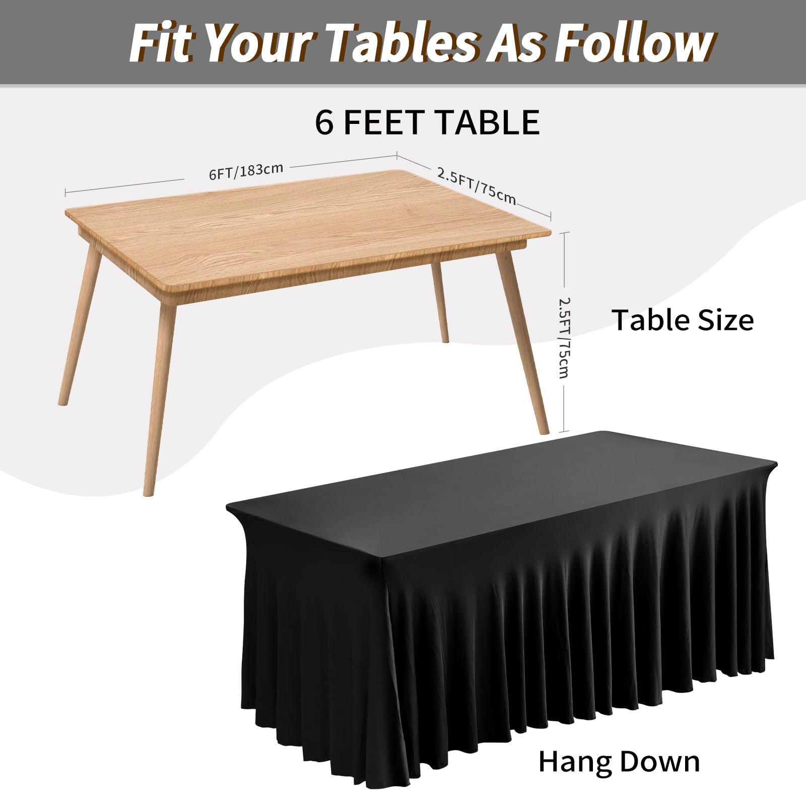 Fixwal funda mesa negra elastica para 6 pies, cobertura elegante y libre de arrugas.
