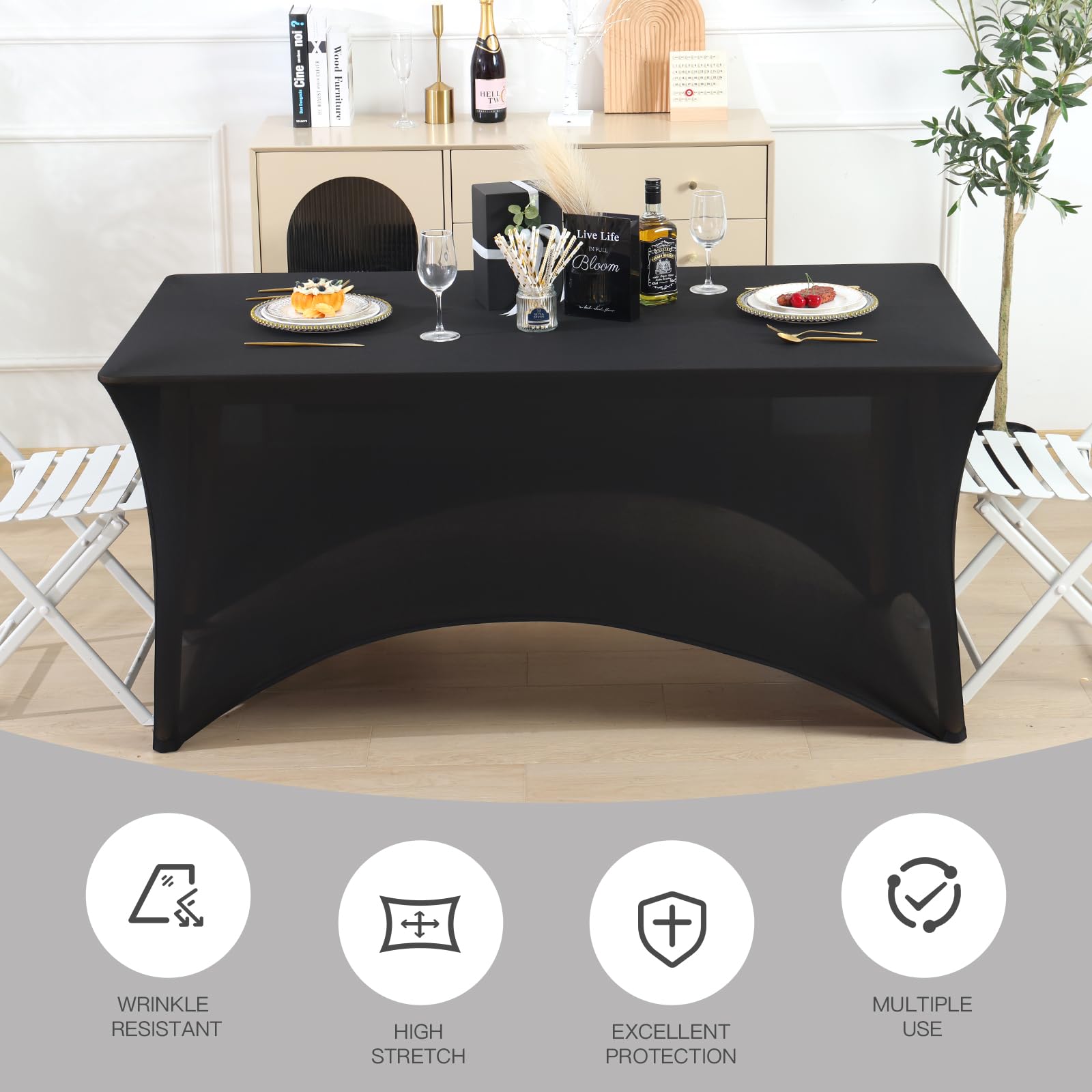 Fixwal funda de mesa 6 pies negro para banquetes facilita limpieza y montaje