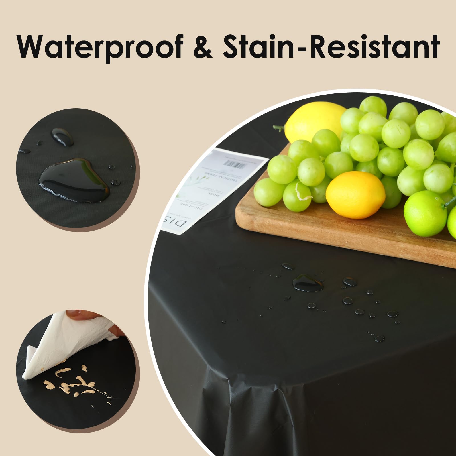Mantel negro resistente de Fixwal, ideal para fiestas.