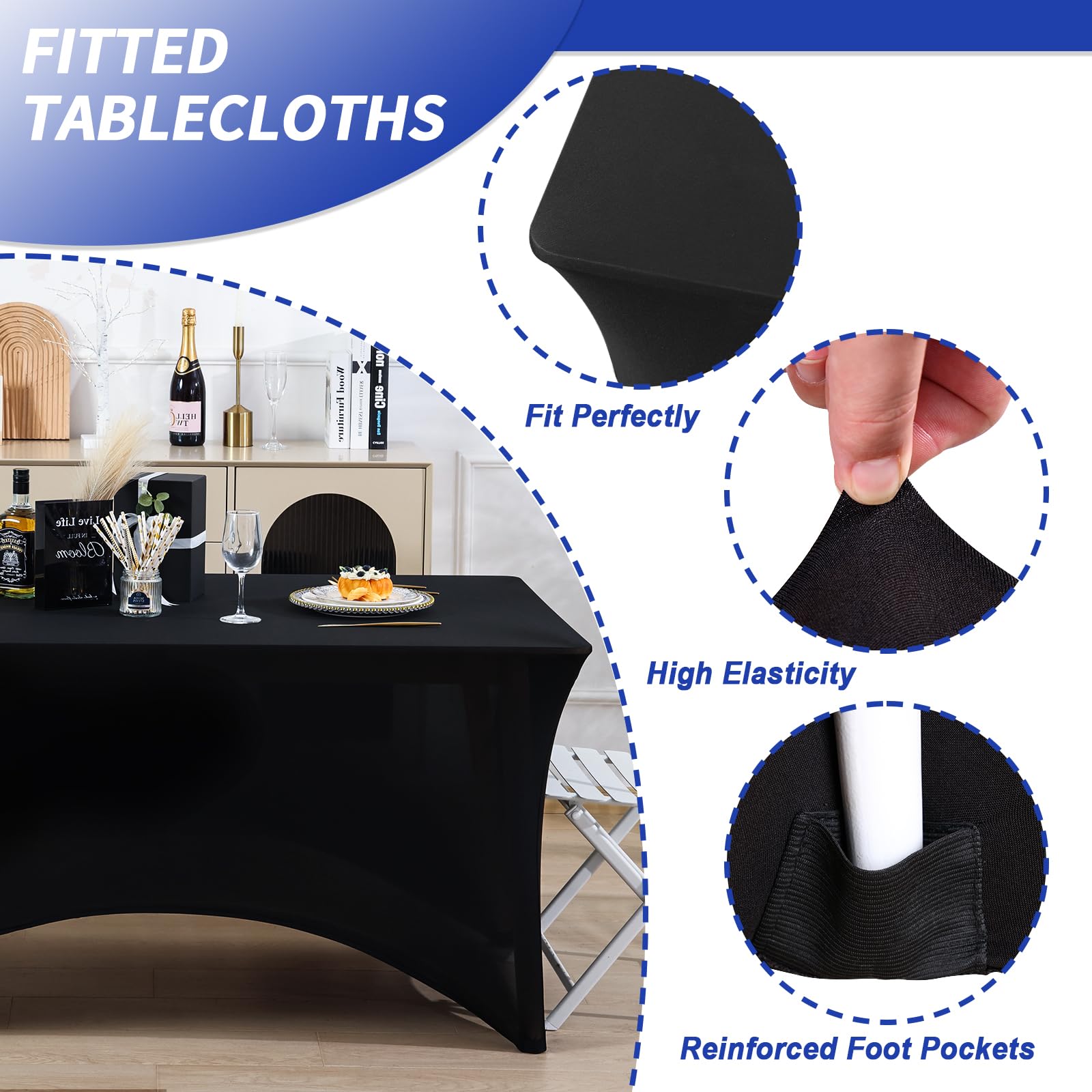 Mantel Fixwal rectangular de 8 pies con bolsillos para patas, instalación fácil.