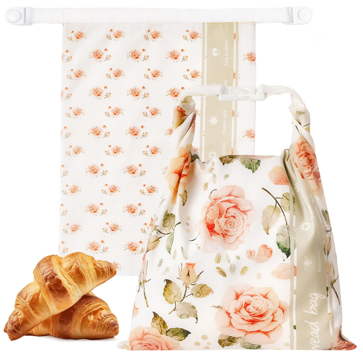 Bolsas de pan FIZZBOP con cera de abejas y diseño floral, mantienen la frescura.
