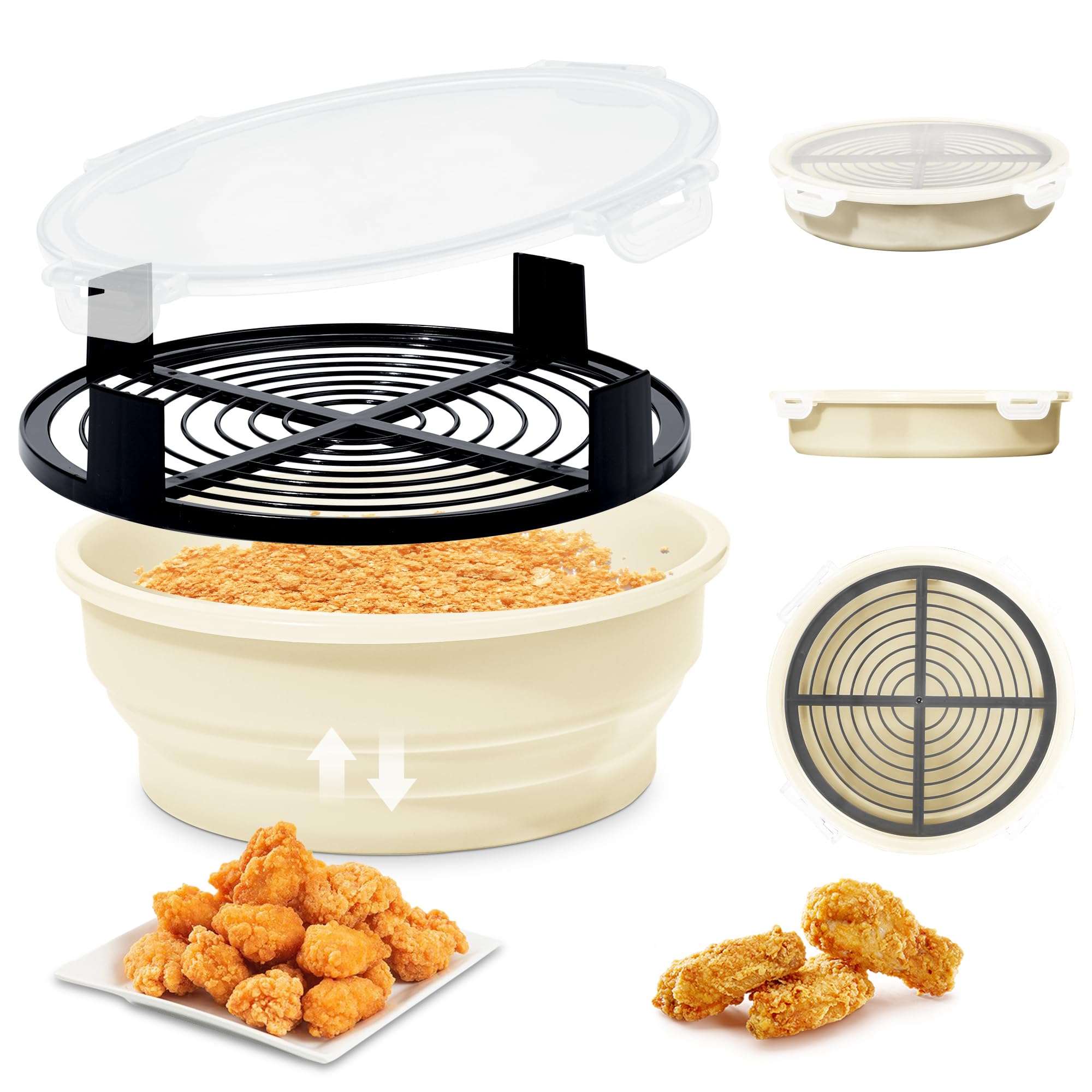 FJNATINH bol rebozado plegable con tapa, listo para fritos sin derrames.
