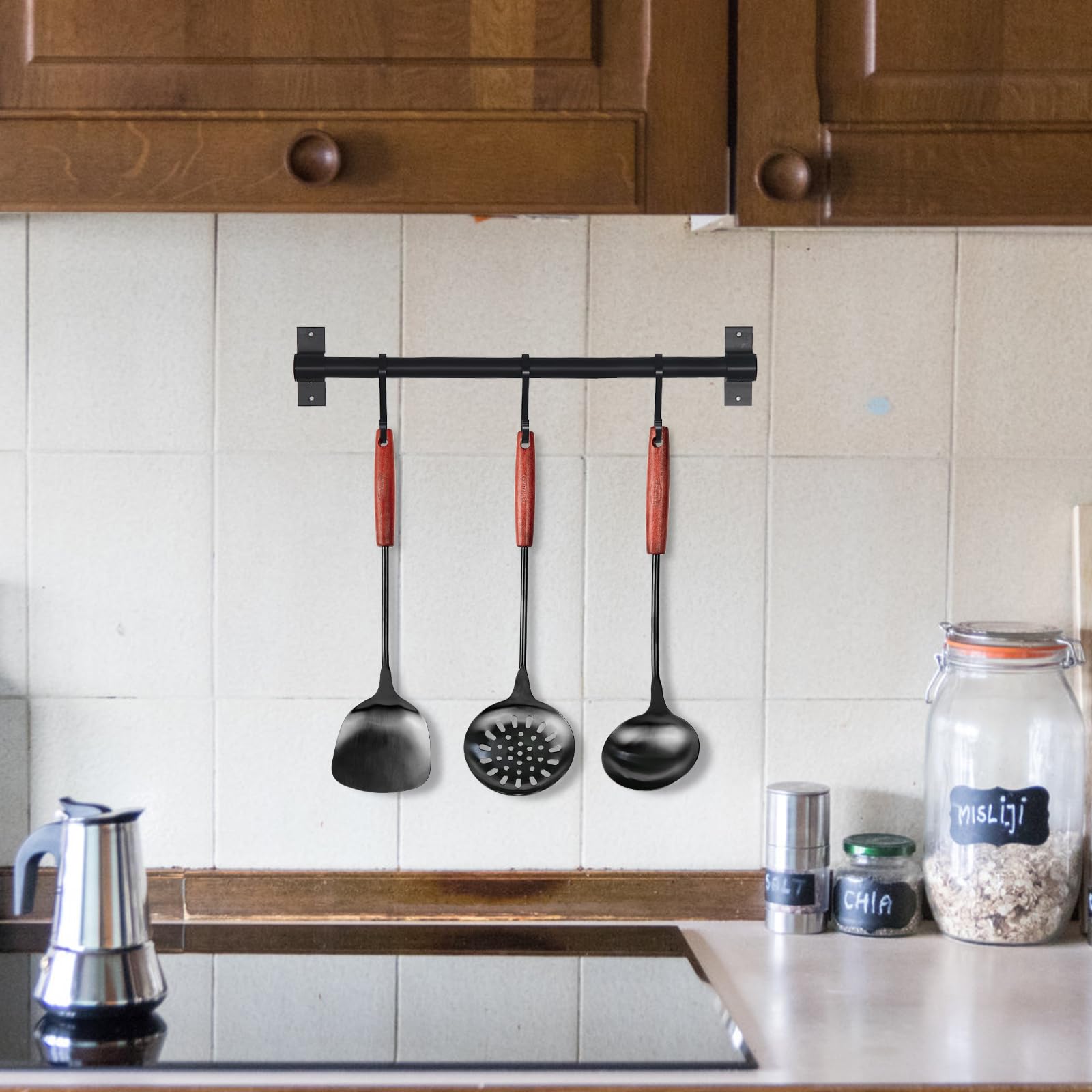 Mango de madera ergonómico en utensilios FJNATINH para mayor comodidad