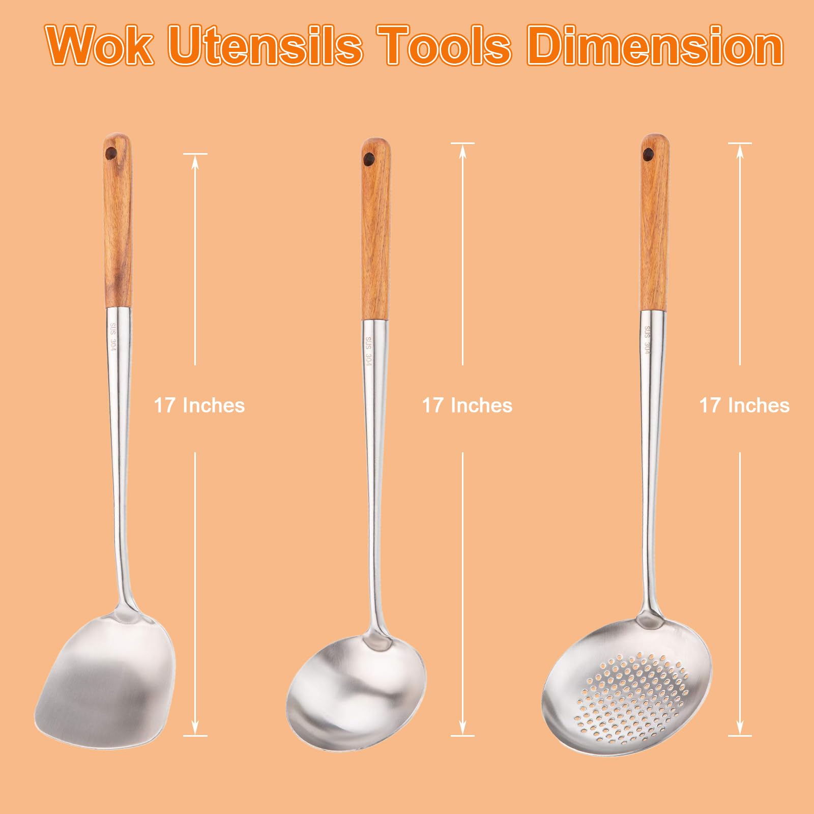Mango-madera-ergonómico FJNATINH para agarre cómodo al cocinar.