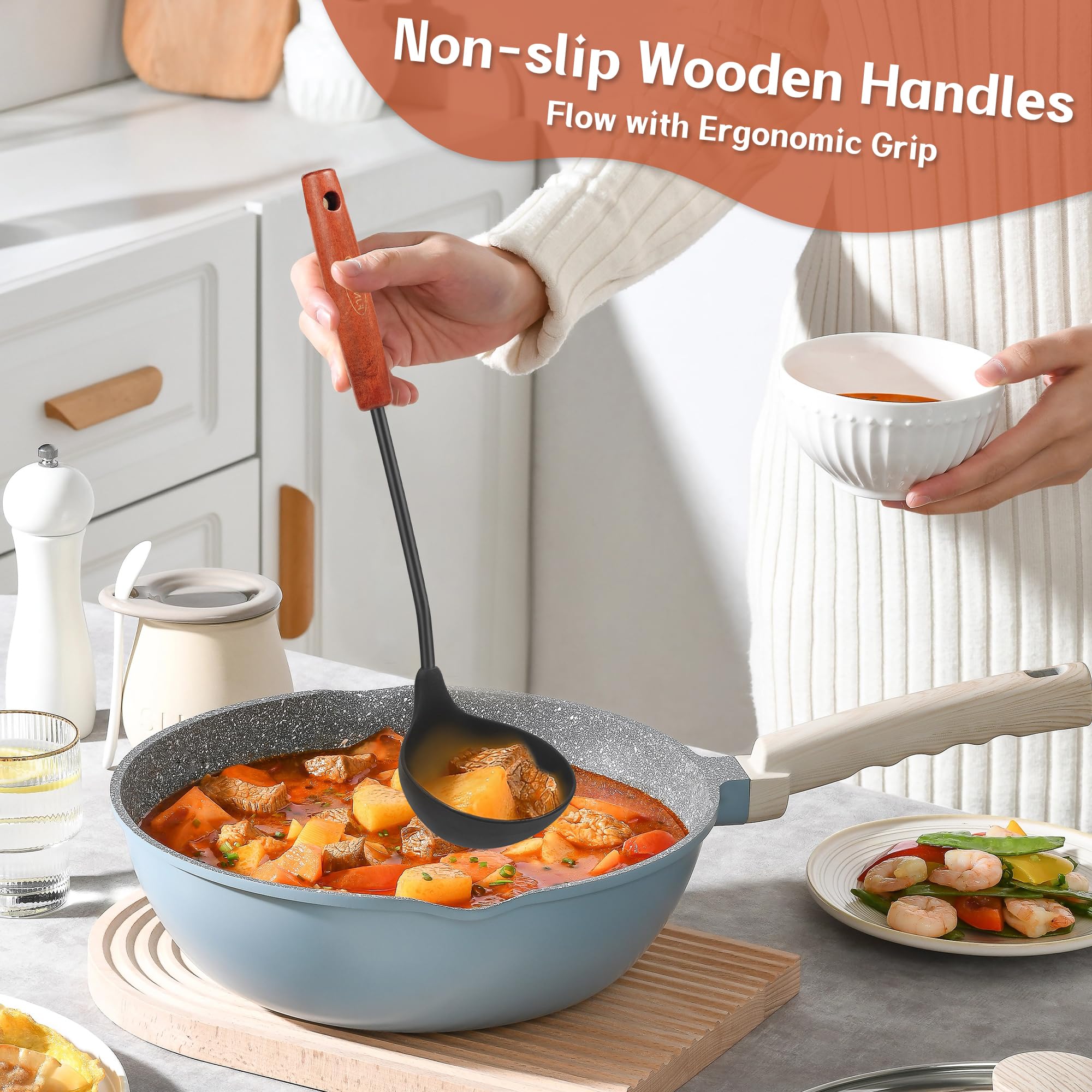 FJNATINH revestimiento silicona antiadherente para wok, protege superficies delicadas