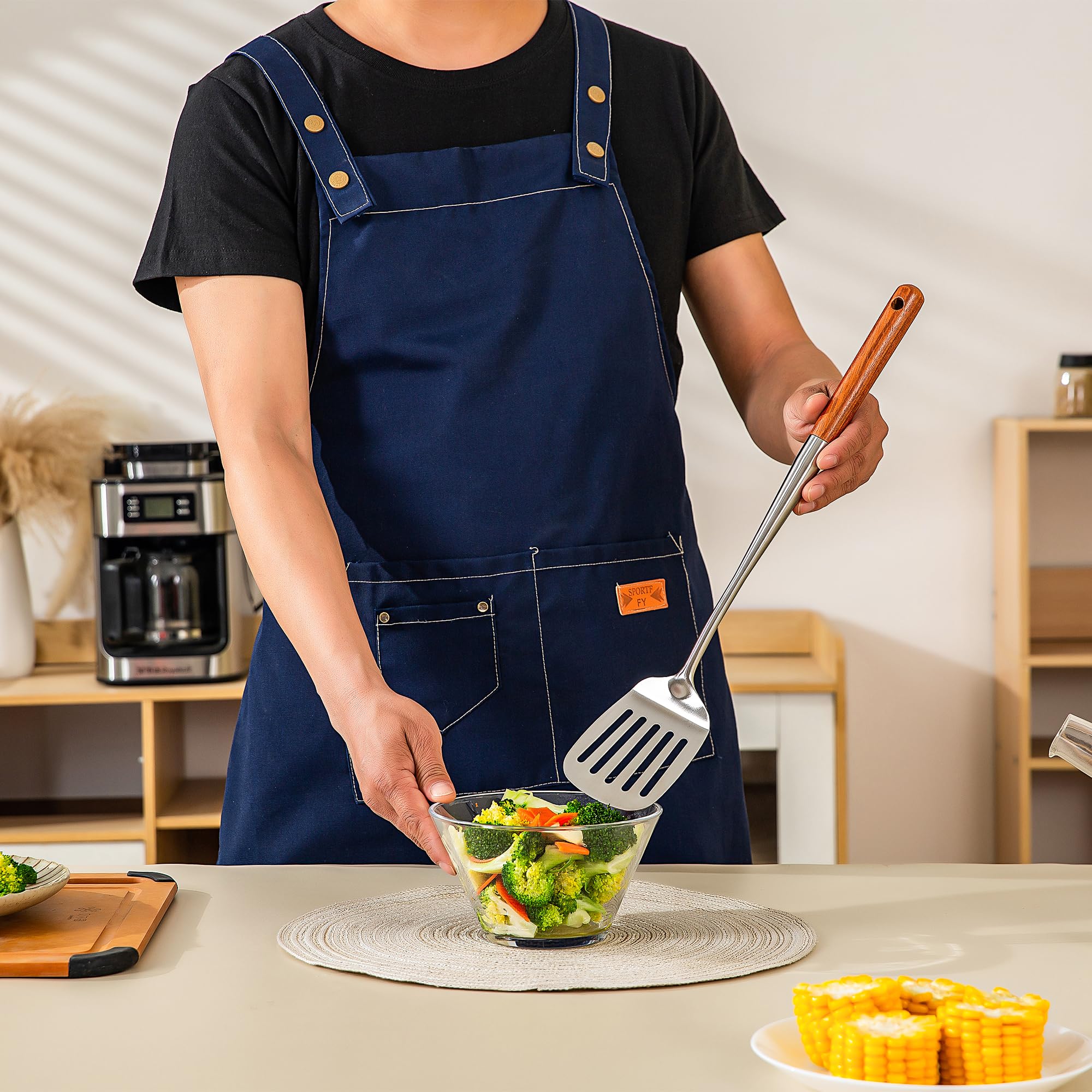 Set de utensilios FJNATINH, mango de madera y acero duradero para uso diario.