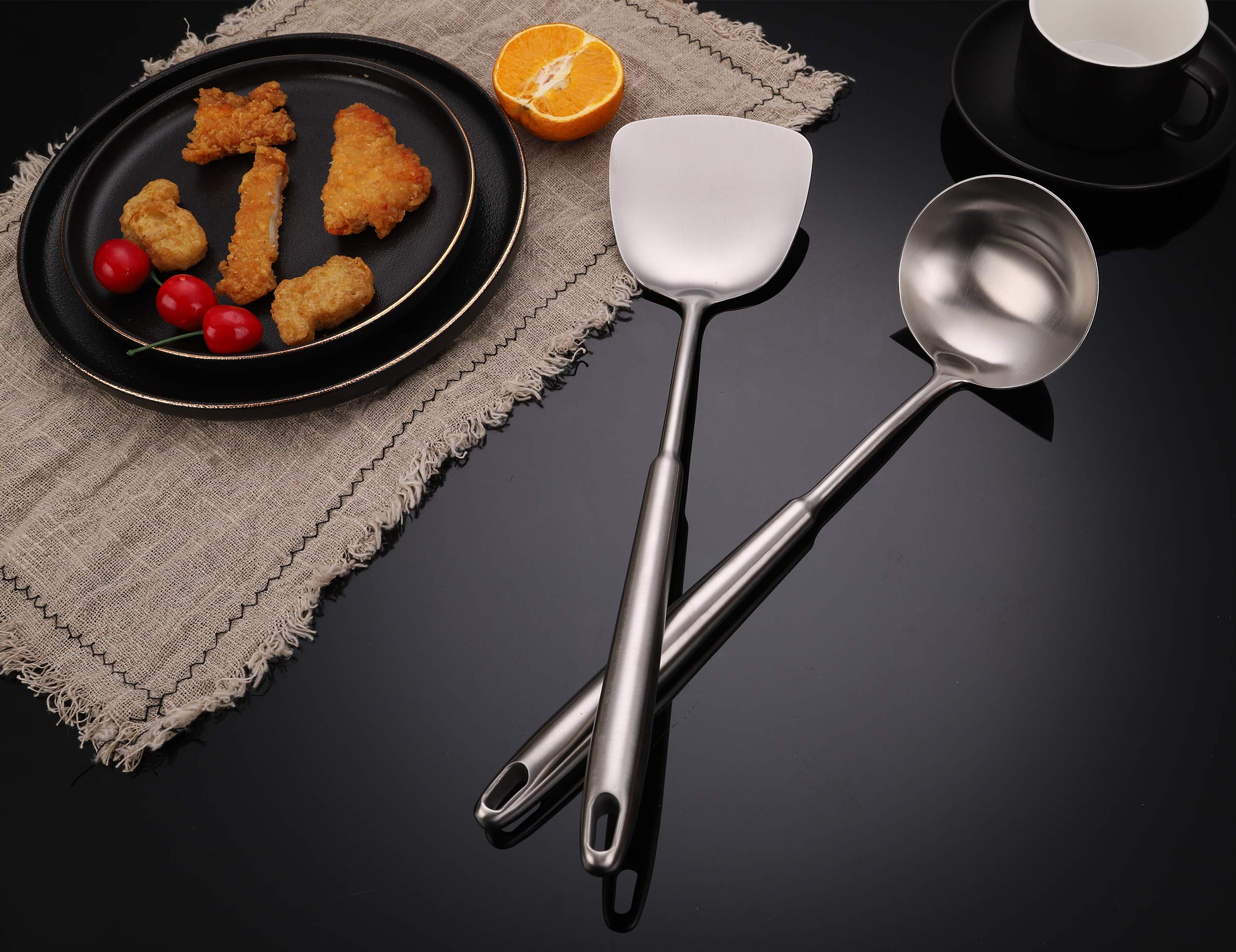 FJNATINH Wok Cucharón Sopa: cucharon robusto para añadir caldo y salsas fácilmente.