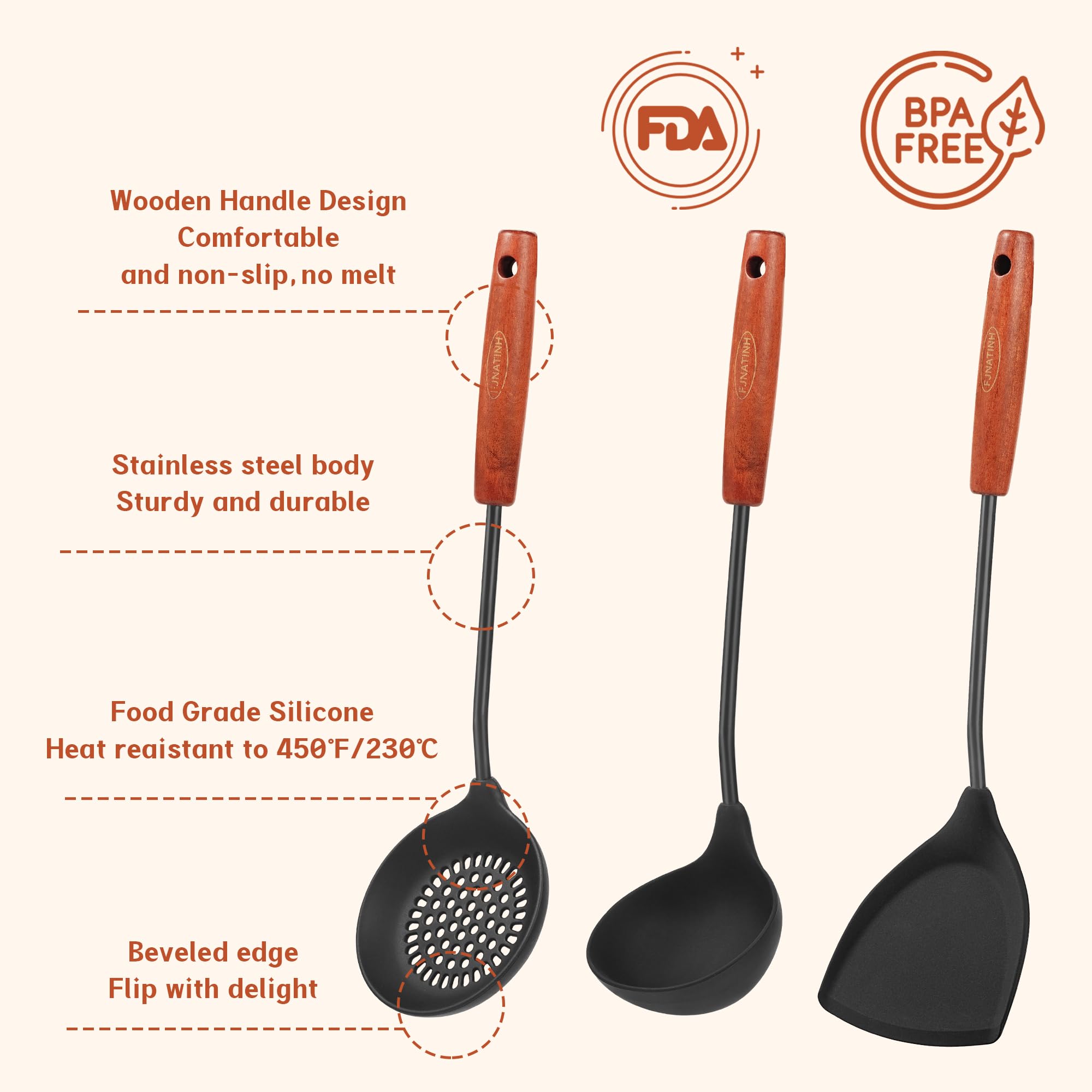 FJNATINH juego de 3 utensilios para wok, versatilidad en la cocina diaria