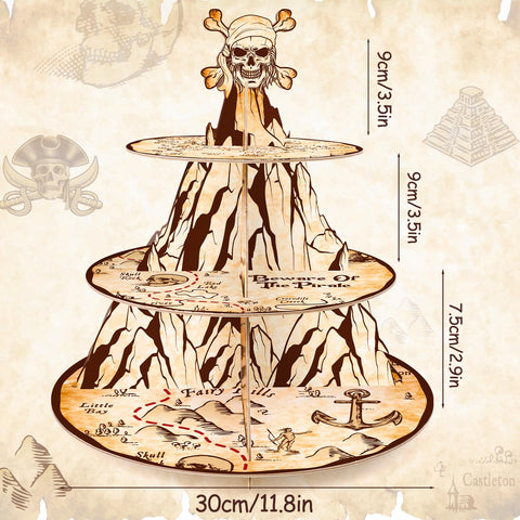 Fjoron Cupcake Stand diseño tesoro pirata resalta decoraciones y diversión en la celebración.