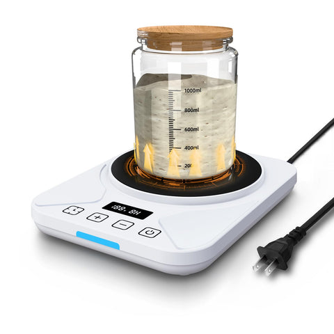 Manta calentadora FJR para masa madre en uso, mantiene temperatura estable para fermentación.