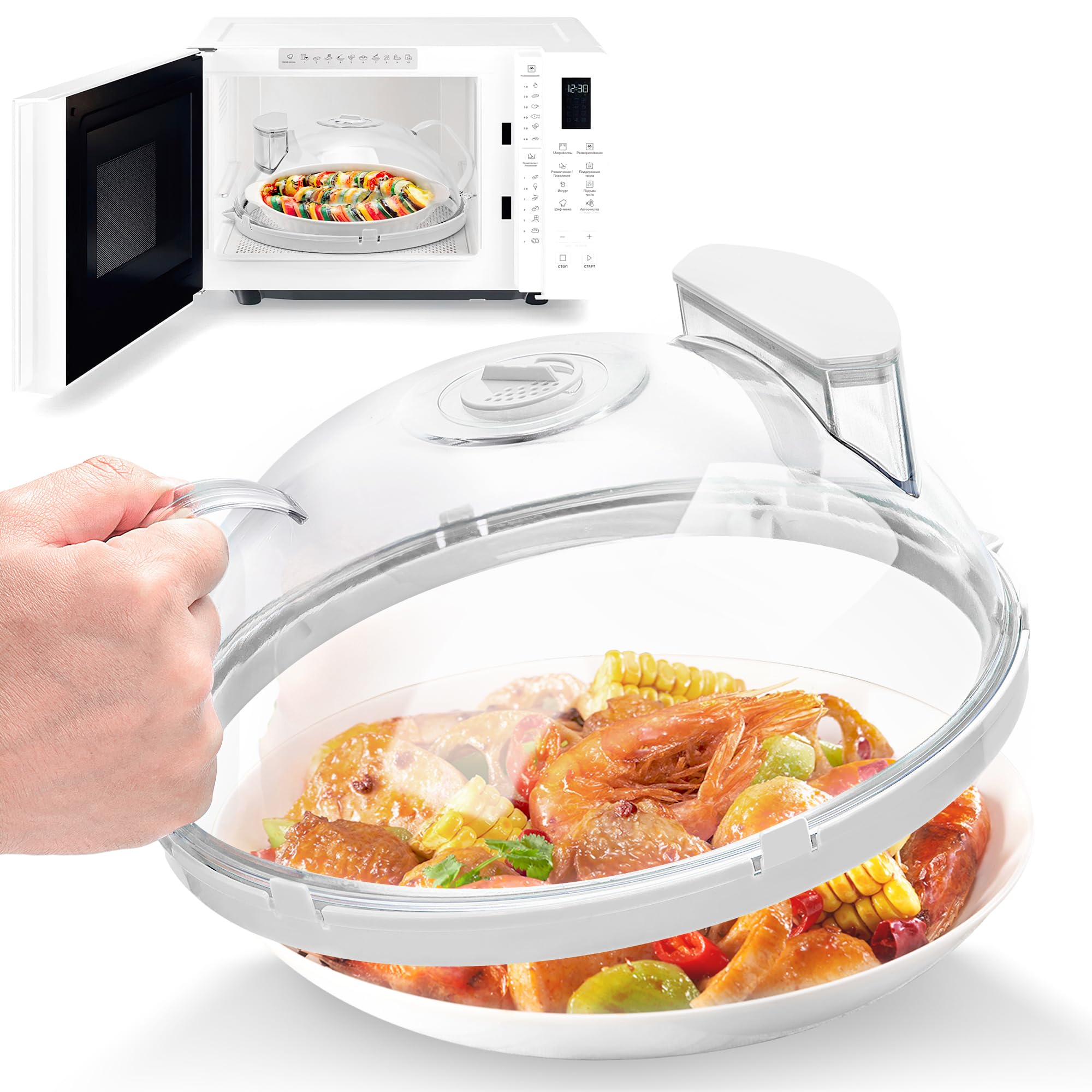 Fkprorjv tapa microondas 10 pulgadas transparente mantiene los alimentos húmedos y evita salpicaduras