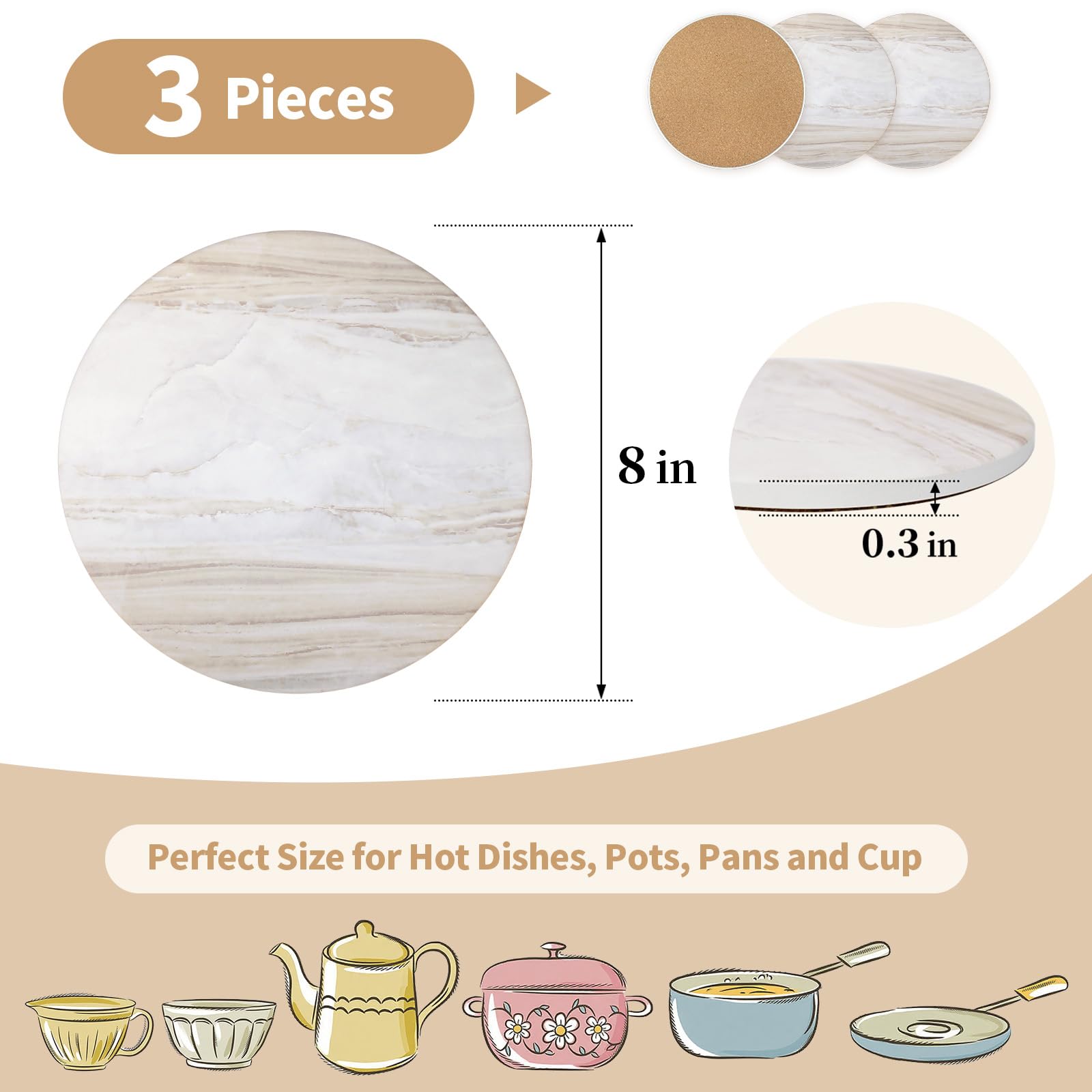 FlaggeZG trivet cerámico marble con soporte mantiene platos calientes seguros