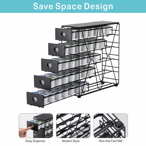 FlagShip capacidad 70 cápsulas en un organizador Keurig, ahorro de espacio.