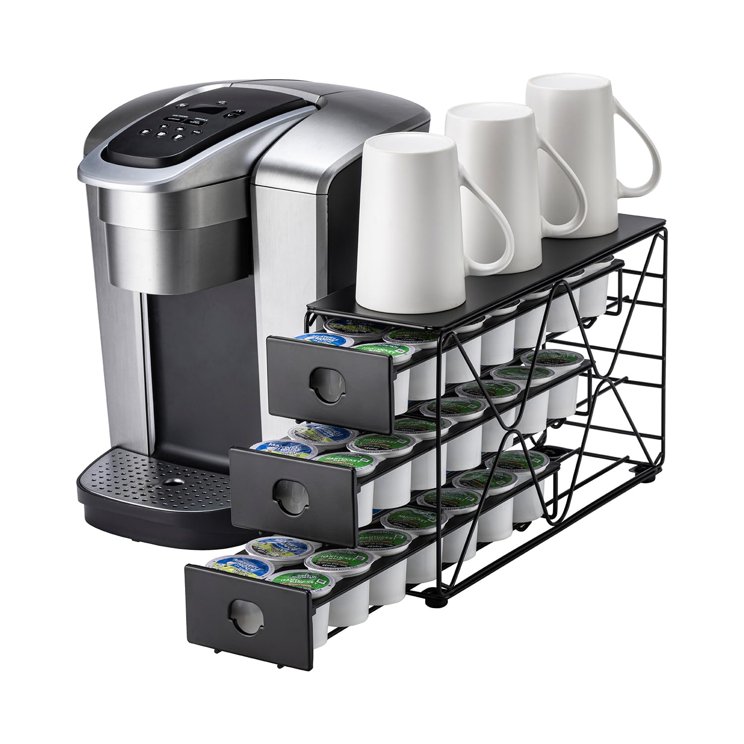 FlagShip porta K-Cup tres niveles, vista frontal, organiza cápsulas