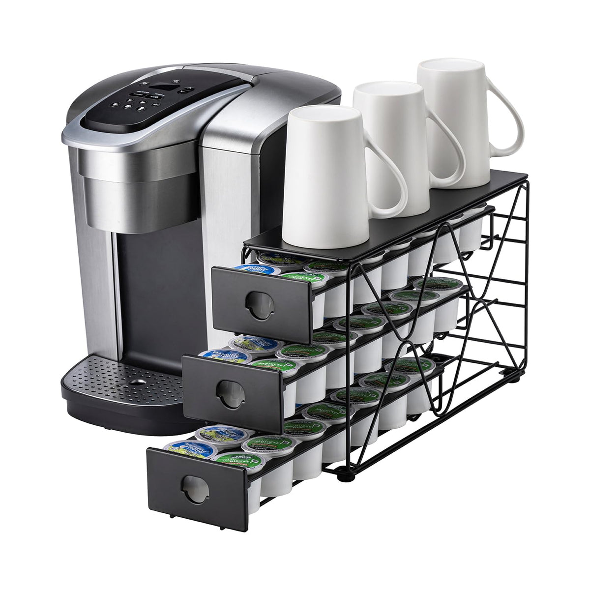 FlagShip porta K-Cup tres niveles, vista frontal, organiza cápsulas