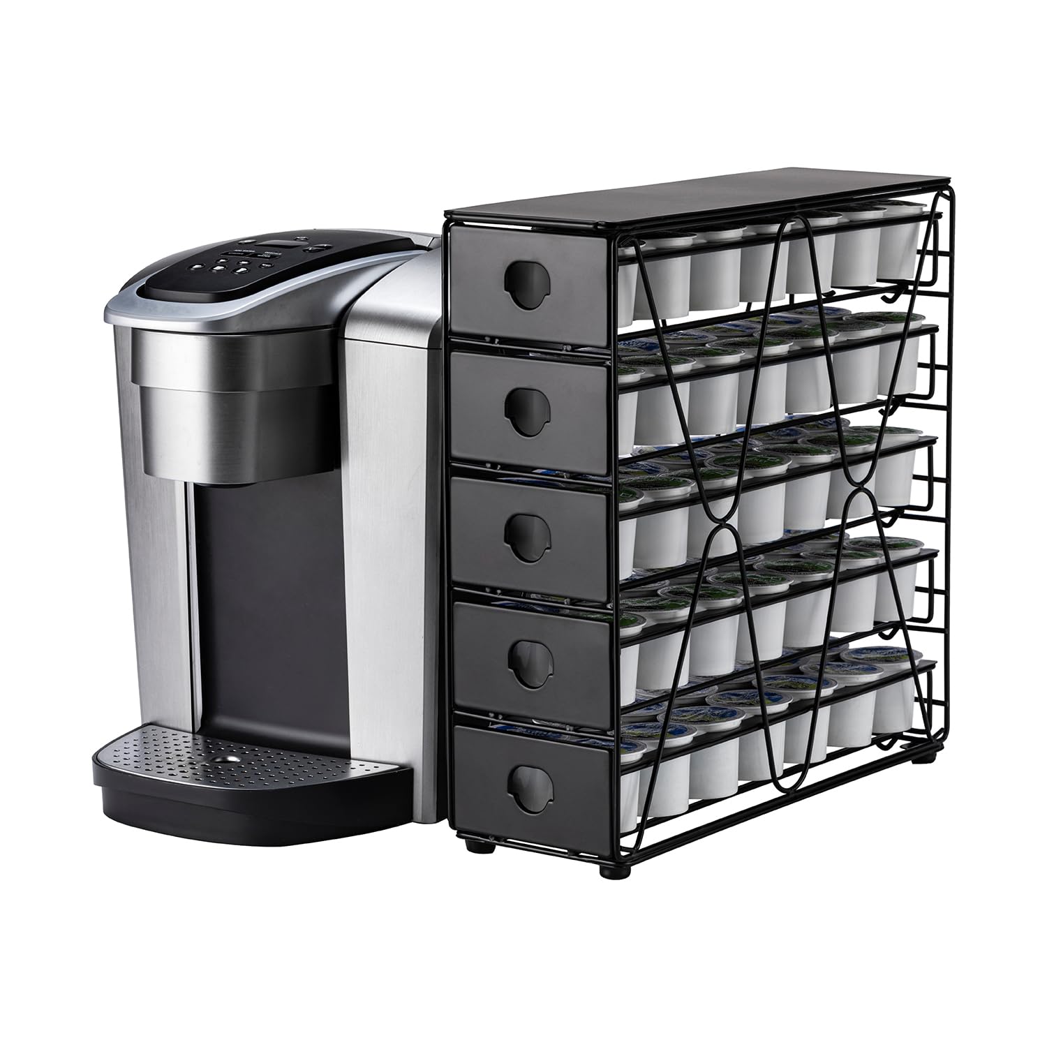 FlagShip organizador K-Cup: cajón de 5 niveles para 70 cápsulas, acceso rápido.