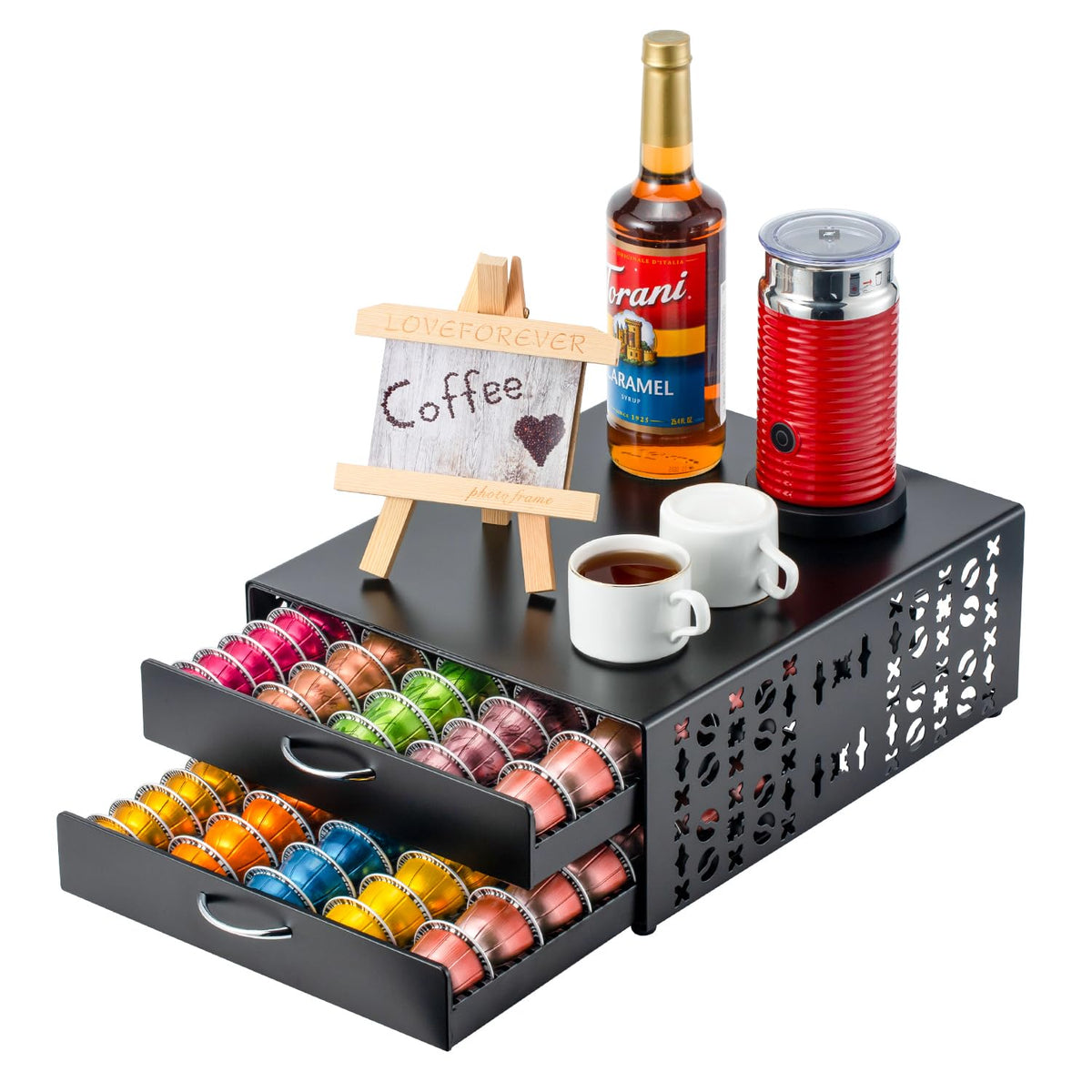 FlagShip vertuo pod drawer frontal: organizador compacto para cápsulas Vertuo de todos tamaños.
