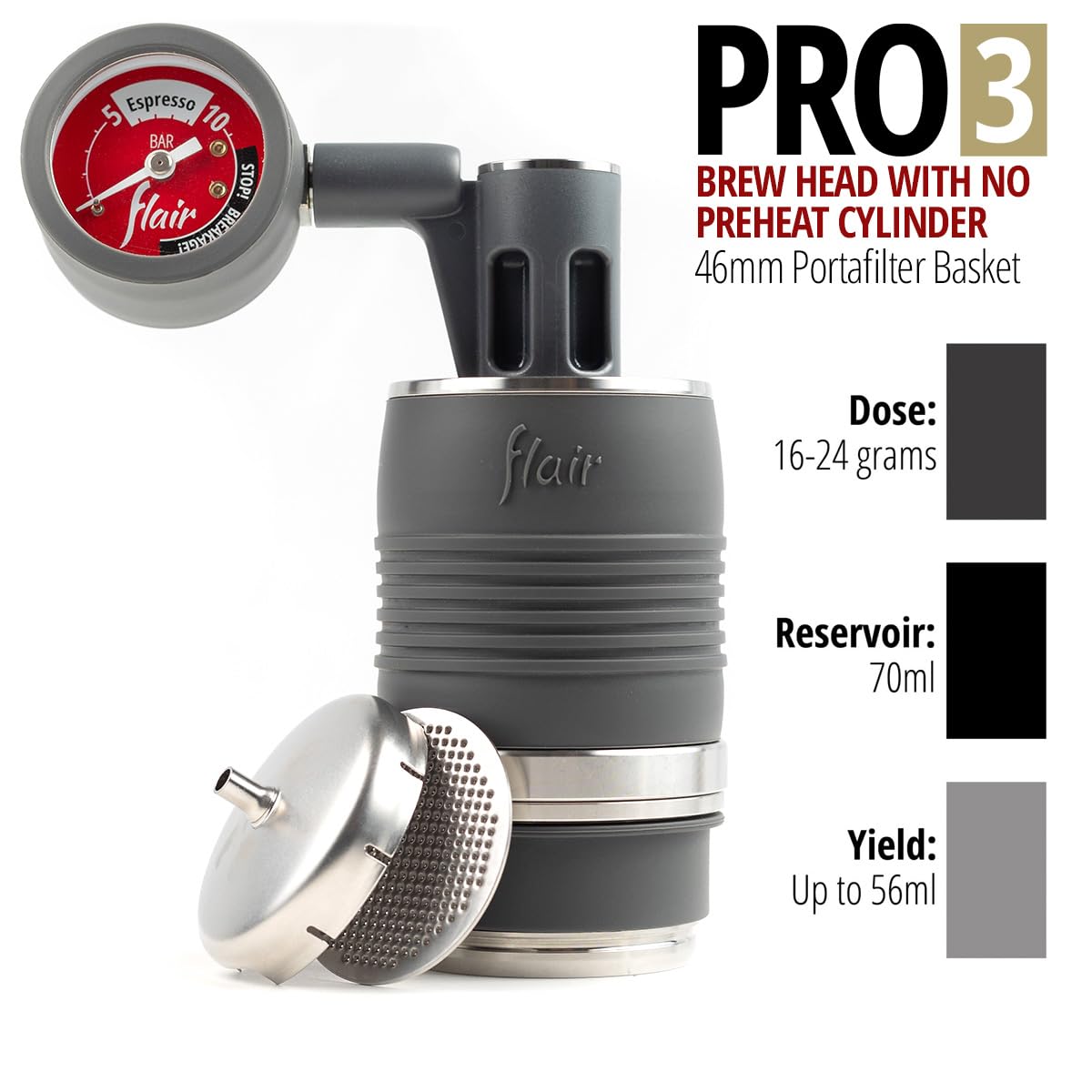 Flair UPDATED PRO 3 Negro, manómetro: control de presión para resultados consistentes.