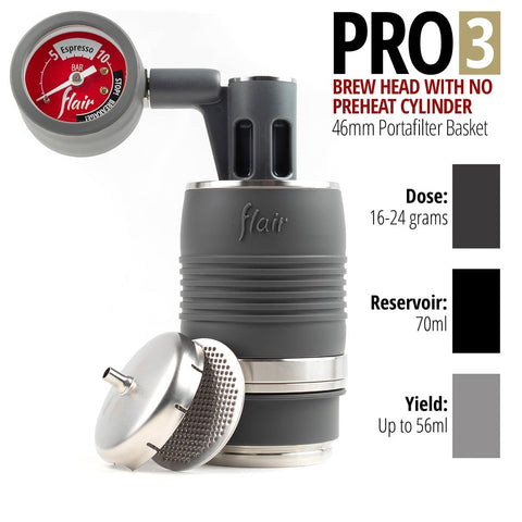 Flair UPDATED PRO 3 Negro, manómetro: control de presión para resultados consistentes.