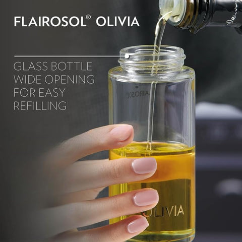 Flairosol Olivia apertura grande facilita rellenado rápido.