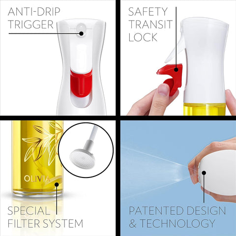 Flairosol Olivia botella de vidrio transparente, ideal para rellenar y vigilar el aceite.