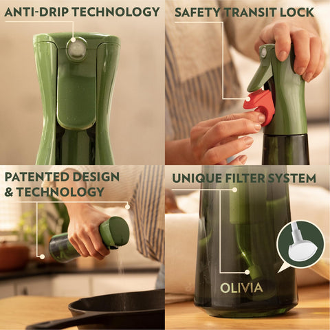 Botella de vidrio verde de 200 ml de FLAIROSOL OLIVIA para cocina diaria.