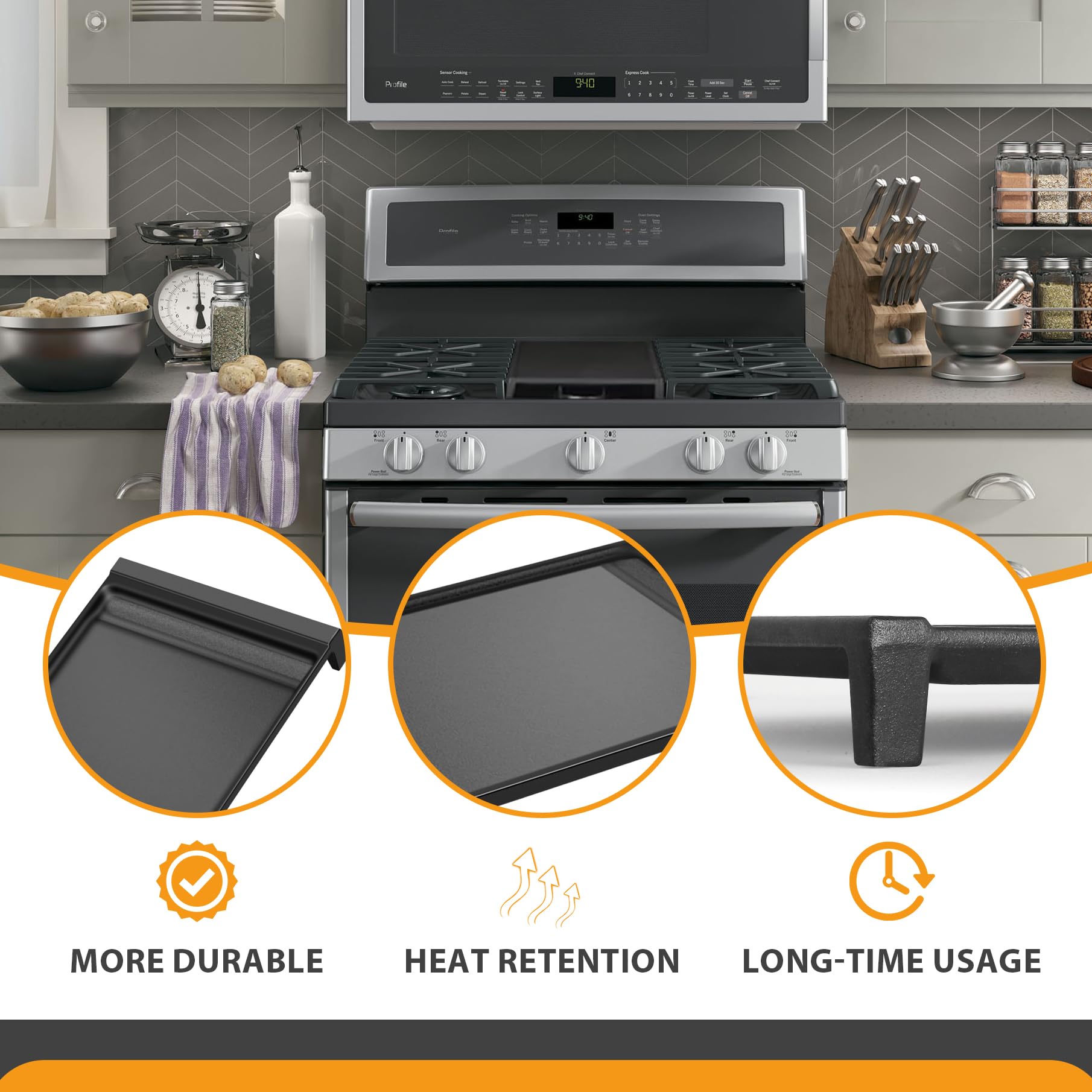 FlameDuty detalle de antiadherente de grado alimenticio facilita limpieza.