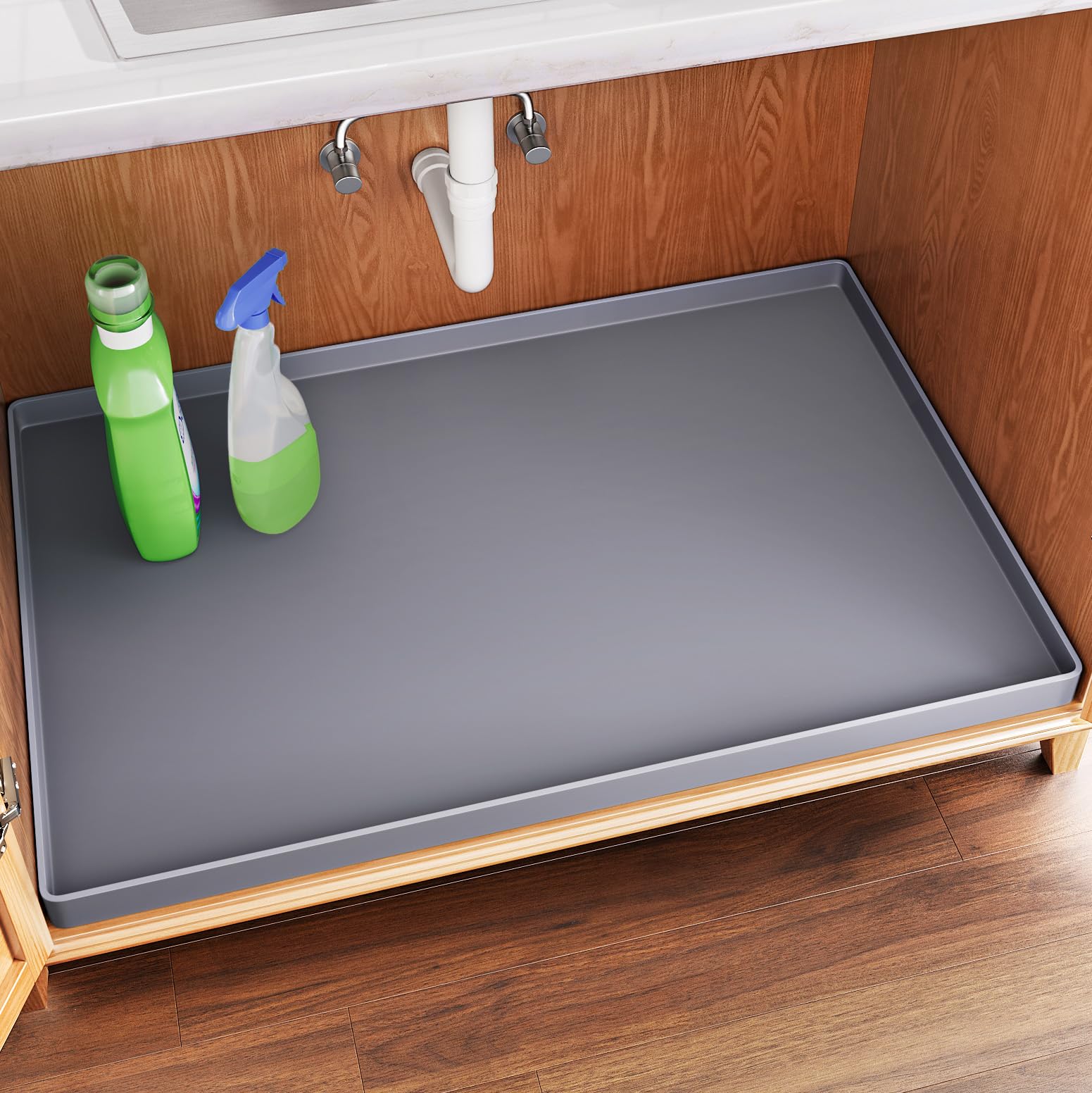 FLATO Alfombrilla impermeable para debajo del fregadero protege gabinetes ante derrames.