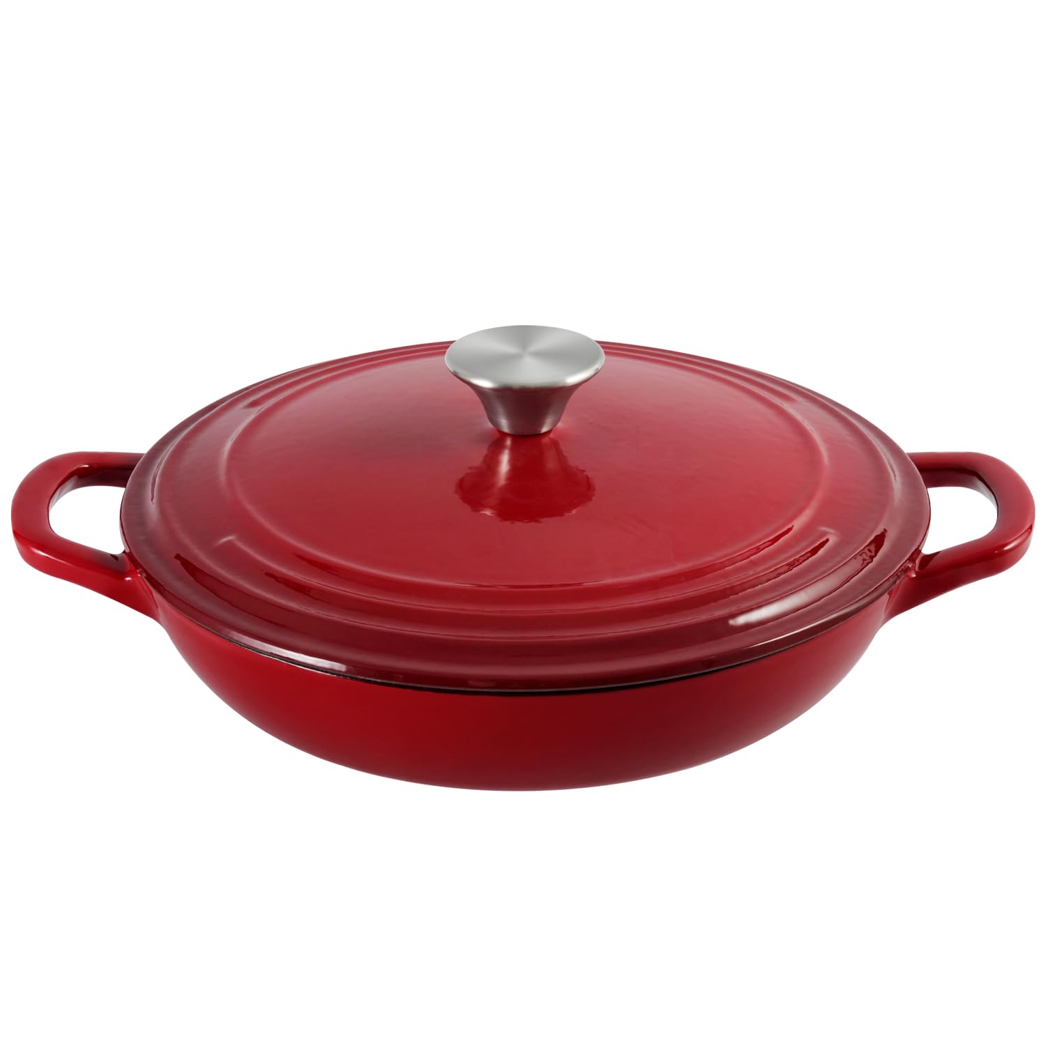 Flavehc Braiser esmaltado con tapa roja, ideal para sellar carnes