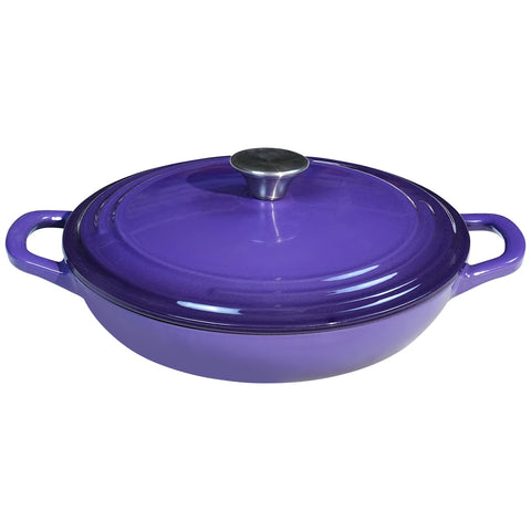 Flavehc cazoleta esmaltada de hierro con tapa púrpura para cocción uniforme.