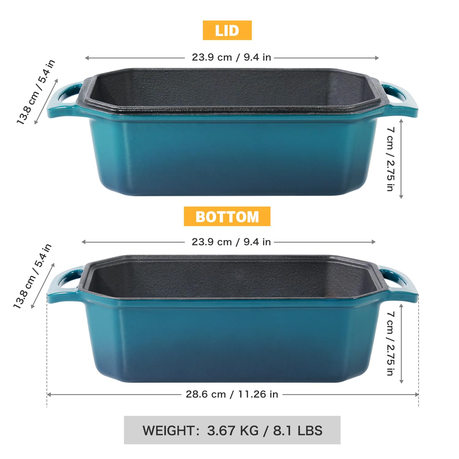 Flavehc pan de hierro con tapa 9x5, uso en cocina y hornos para múltiples recetas