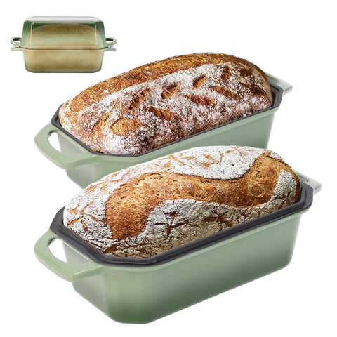Flavehc pan de hierro forjado con tapa 9x5, tapa frontal para hornear pan uniforme.