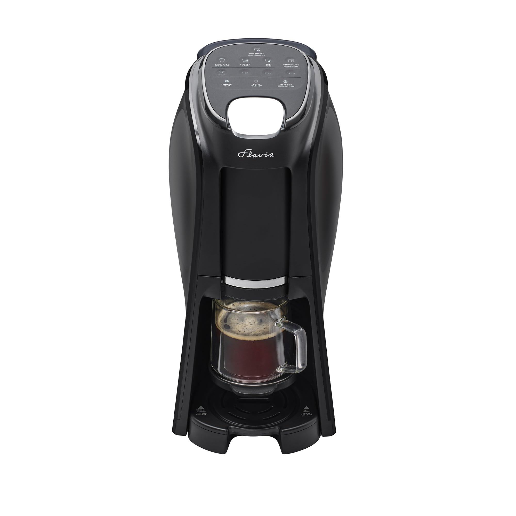 Flavia Aroma Brewer frontal: diseño compacto ideal para oficinas y cocinas.