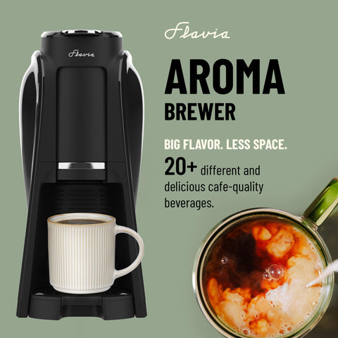 Flavia Aroma Brewer tamaños 7oz 9oz 12oz para bebidas personalizadas.