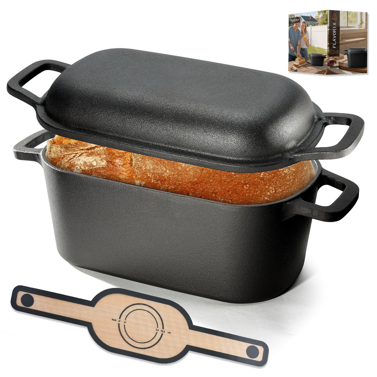 Flavorix olla oval de hierro pre-sazonada para hornear pan, corteza crujiente.