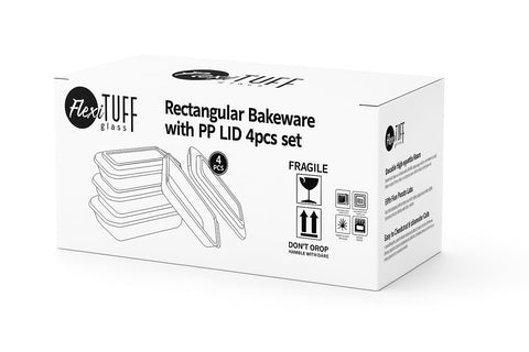 FlexiTuff Glass conjunto rectangular con 4 tapas PP, ideal para cocinar y servir.