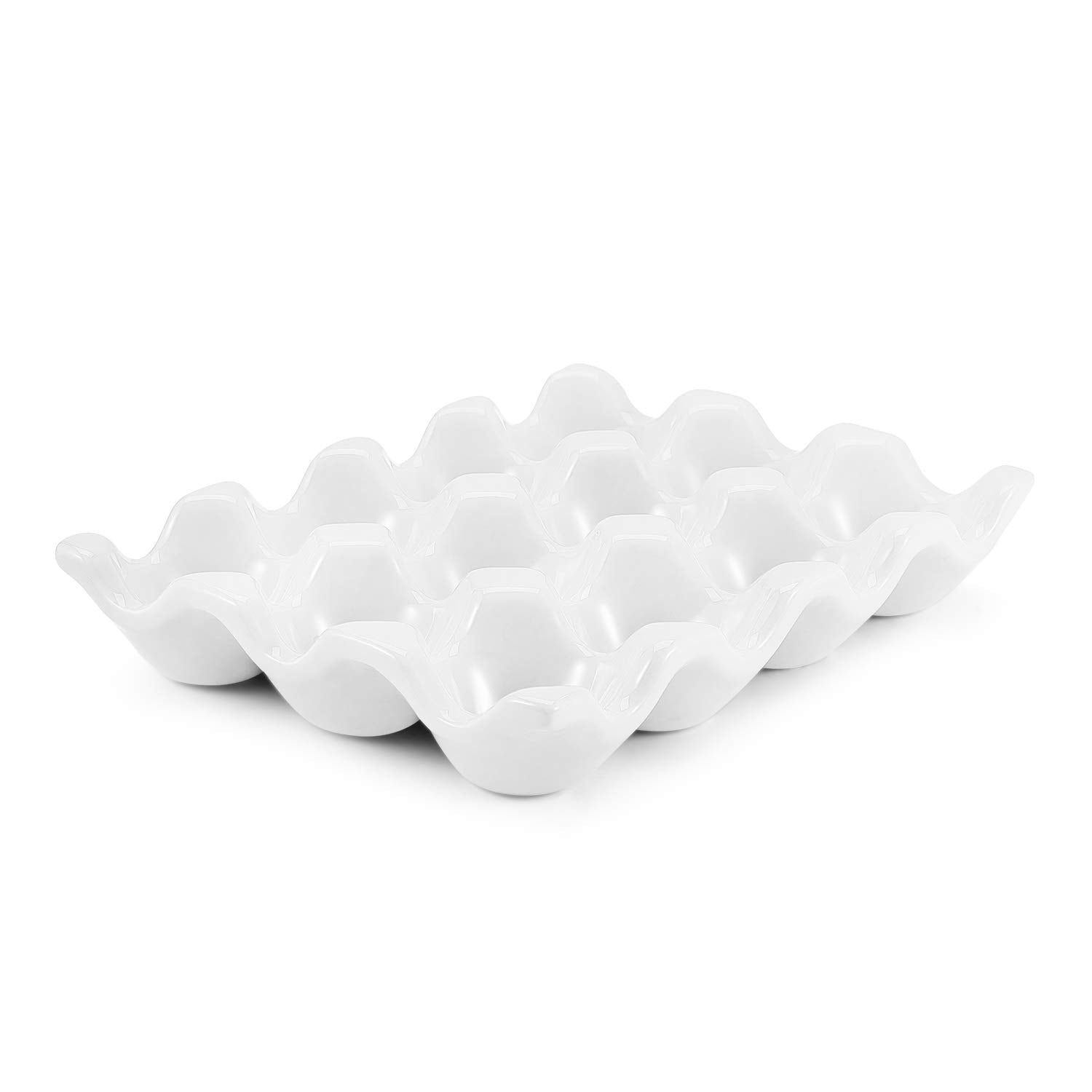 Flexzion huevera cerámica para 12 huevos, almacenamiento ordenado en la cocina.