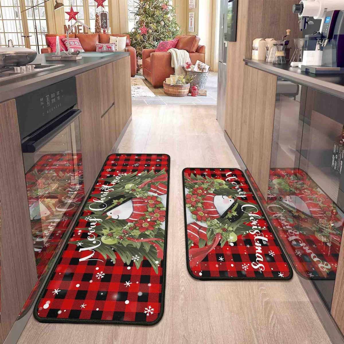 Alfombra de cocina Flippana con muñeco de nieve grande para ambiente navideño y cómodo.
