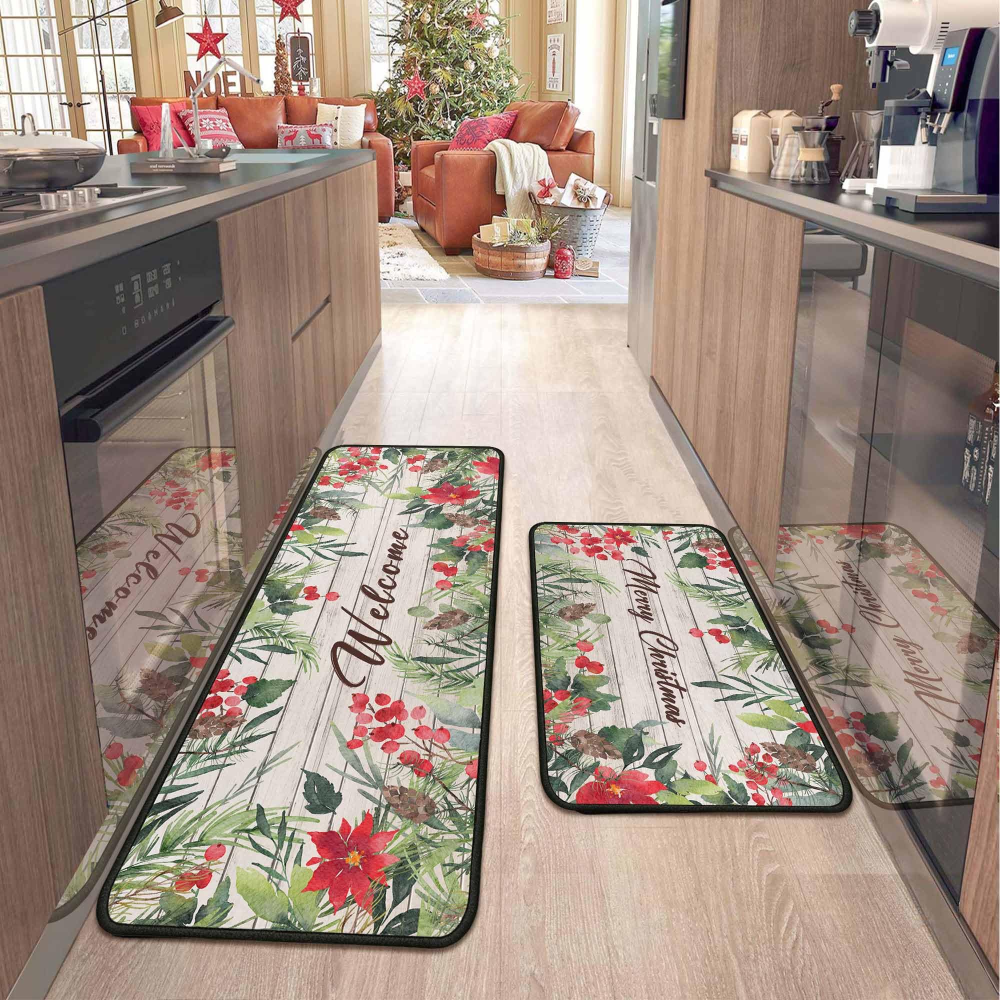 Flippana alfombra cocina Navidad rectangular, acabado madera, protege el suelo y añade calidez.