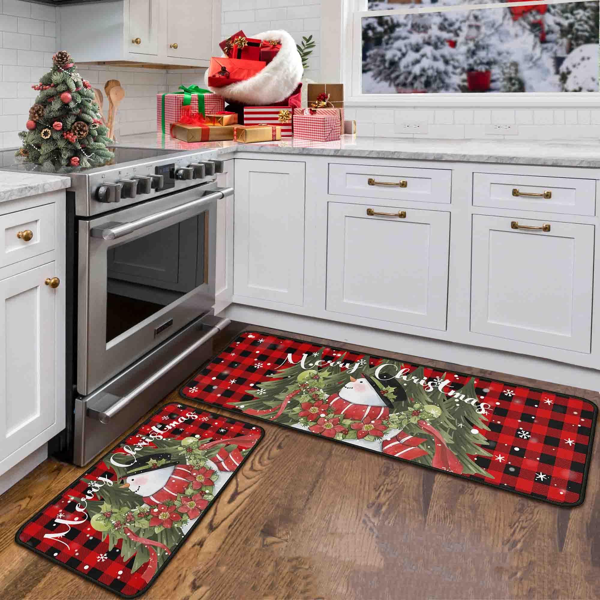 Alfombra Flippana roja para cocina, crea ambiente navideño y cómodo.