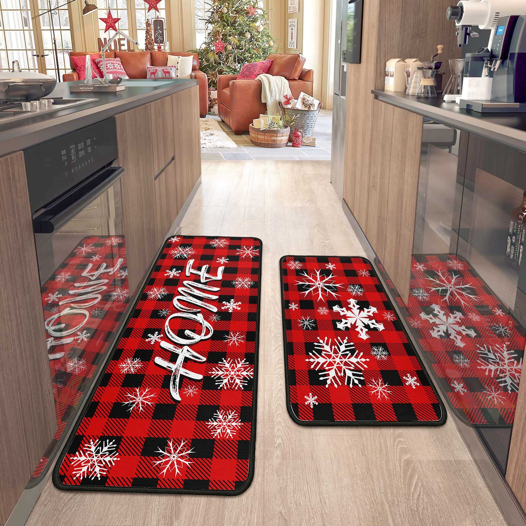 Alfombras Flippana de cocina navidad, conjunto recto, ideal para alto tránsito.