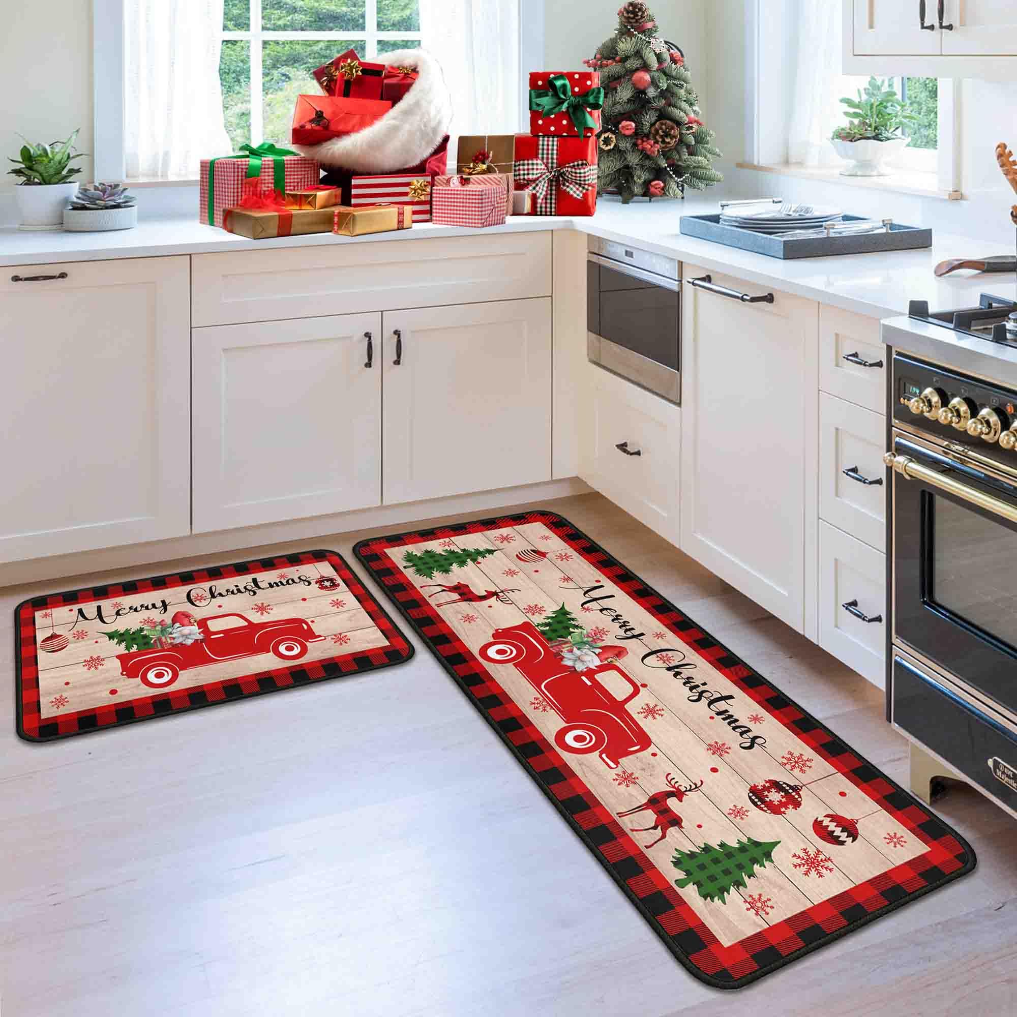 Alfombra navideña Flippana con respaldo antideslizante para una cocina más segura.