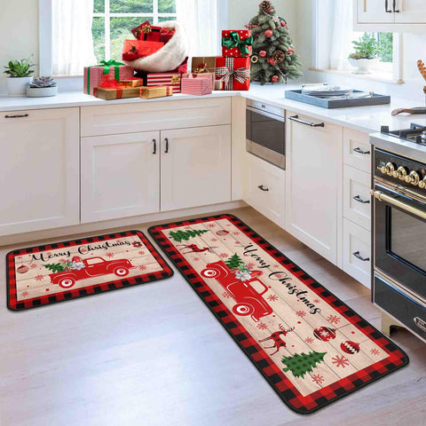 Alfombra navideña Flippana con respaldo antideslizante para una cocina más segura.